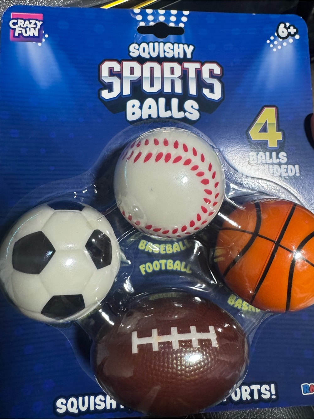 Crazy Fun RMS Squishy Sports Balls 4 Pack, new